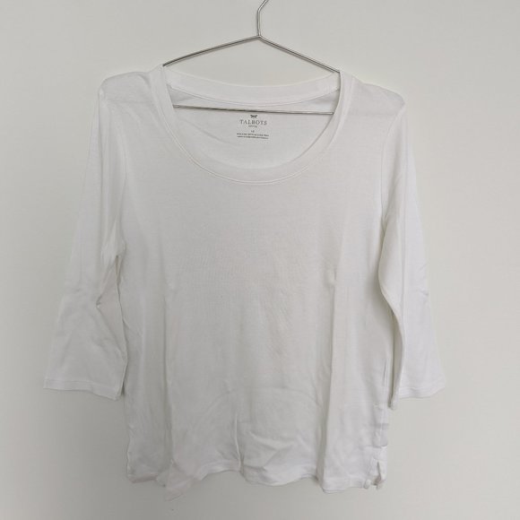 Talbots Pima Three Quarter Sleeve Shirt – White, Women's L Petite - Picture 1 of 4